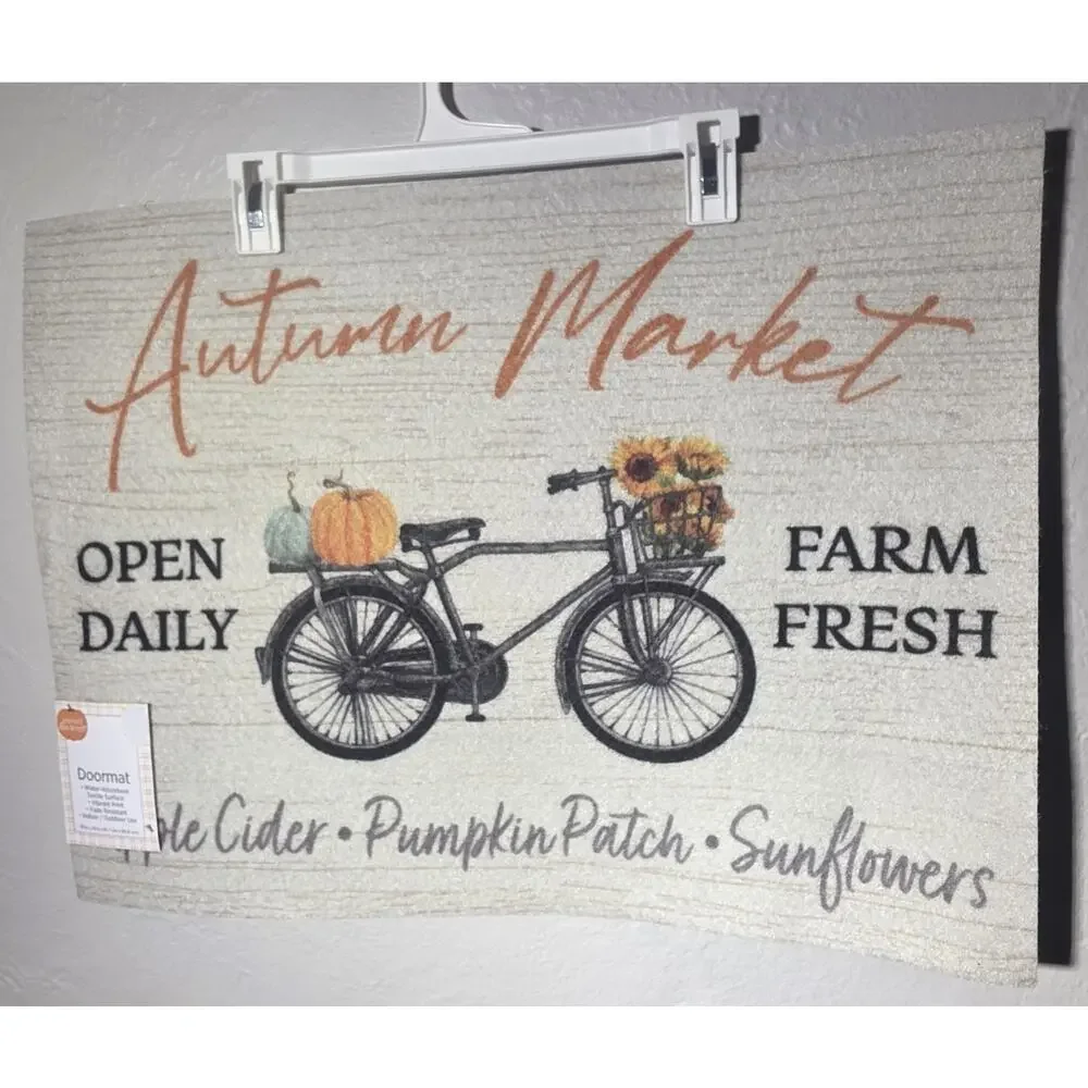 New Fall Autumn Market Door Mat~18” X 24”~Indoor Outdoor Bicycle Pumpkins